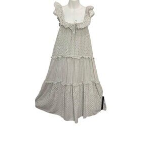 ZARA Mint Green Embroidered Eyelet Long Dress SZ M